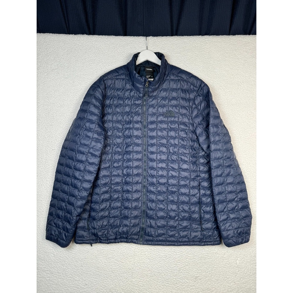 The North Face Thermoball Eco Jacket Men's 2XL Navy Quilted Spellout Logo Zip Up